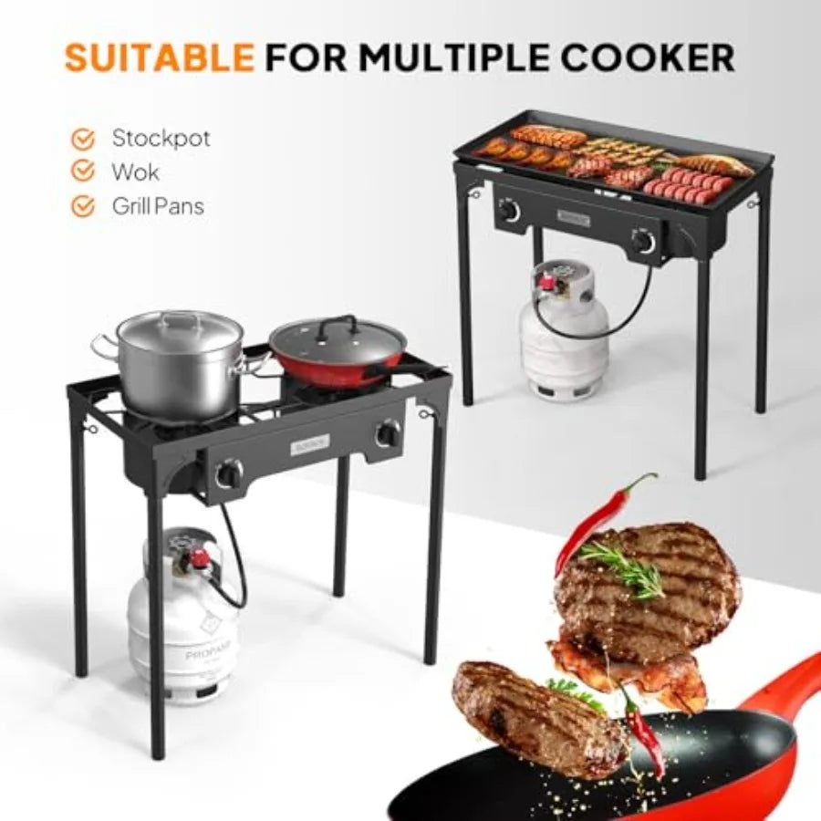 OLOEY Two Burner Outdoor Propane Gas Stove 150K BTU Stand
