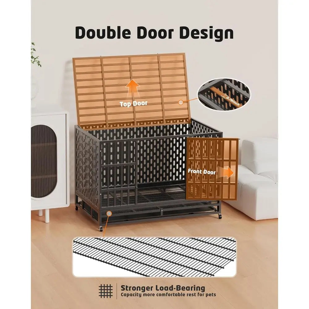 Indestructible 48 Inch Steel Dog Crate With Double Door
