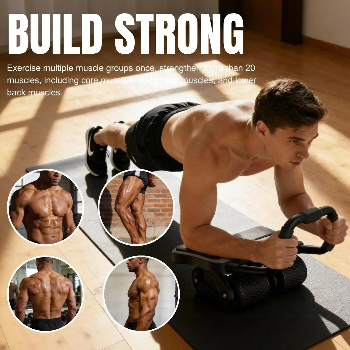 2 In 1 Ab Wheel Roller With Elbow Support And Knee Mat Automatic Rebound