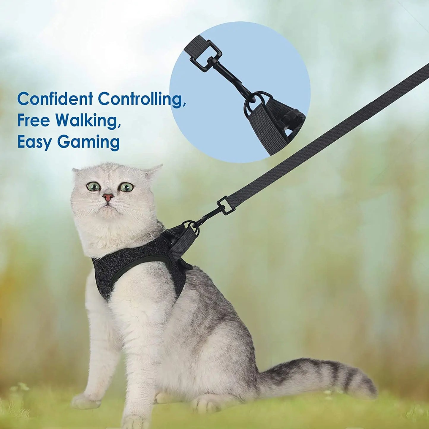 Adjustable Anti Escape Cat Harness Kitten Vest Breathable Lightweight Padded Quick Release Reflective Walking