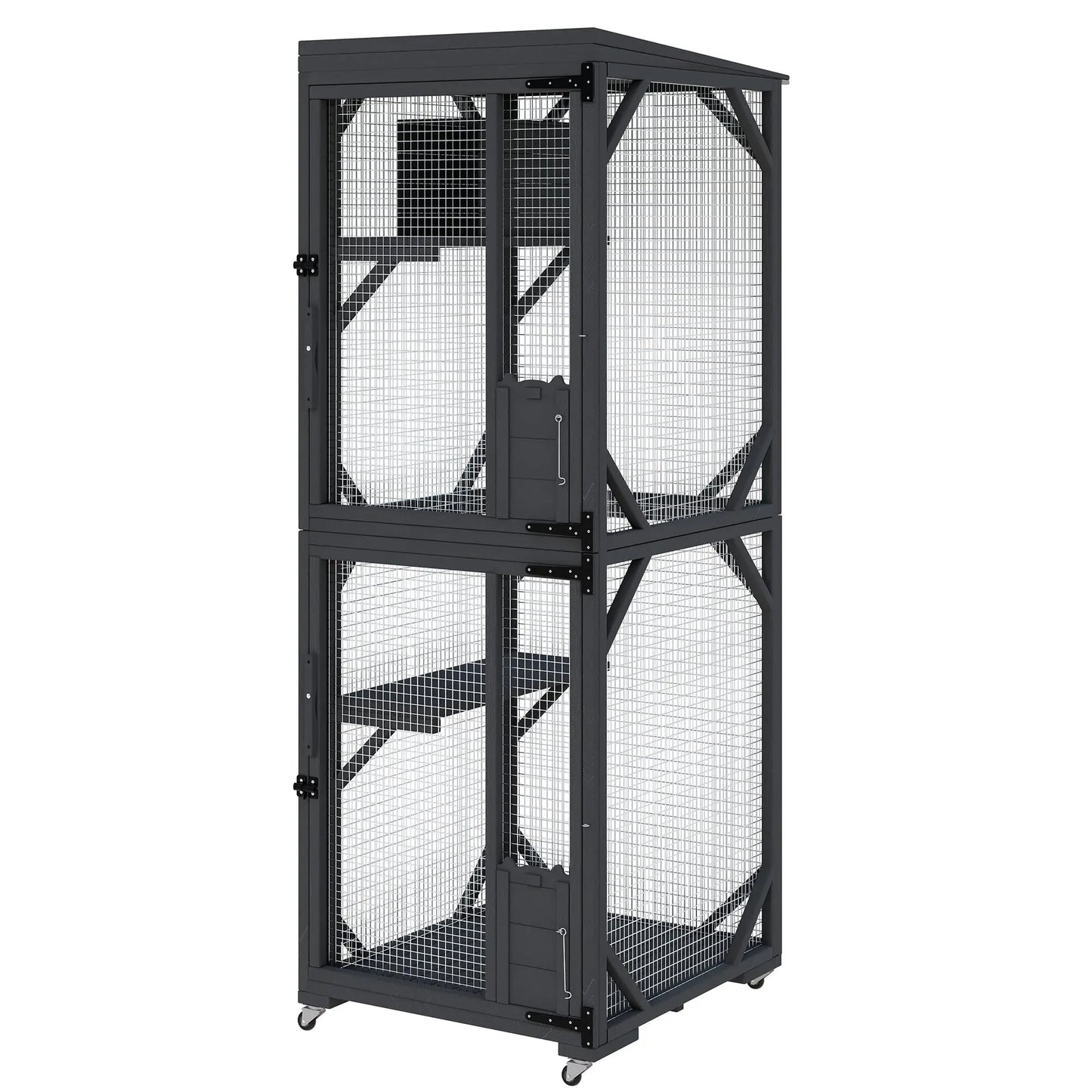 HiMISS Outdoor Cat Enclosure Catio With Lockable Wheels Weatherproof Multi Door Cat House For Multiple Cats