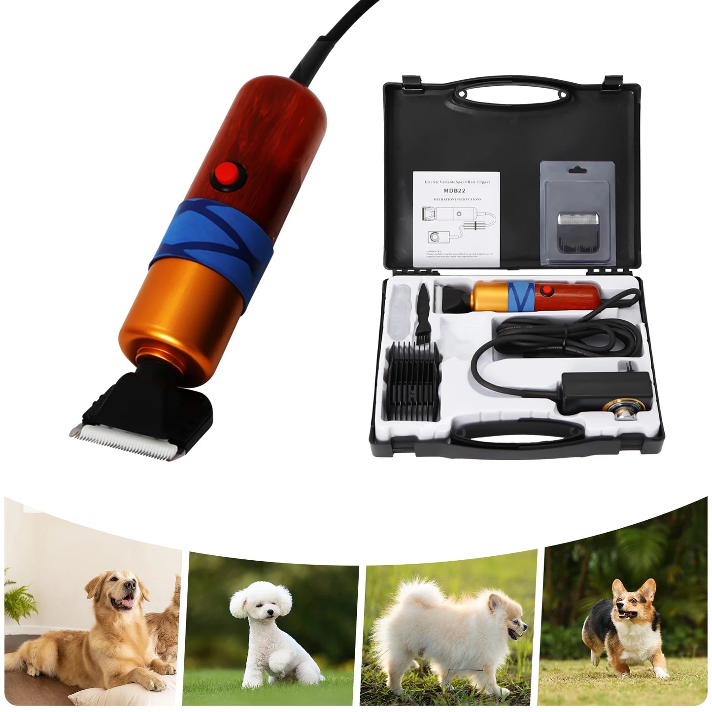 Low Noise Pet Hair Clipper Professional Electric Variable Speed