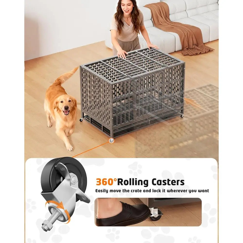 Indestructible 48 Inch Steel Dog Crate With Double Door