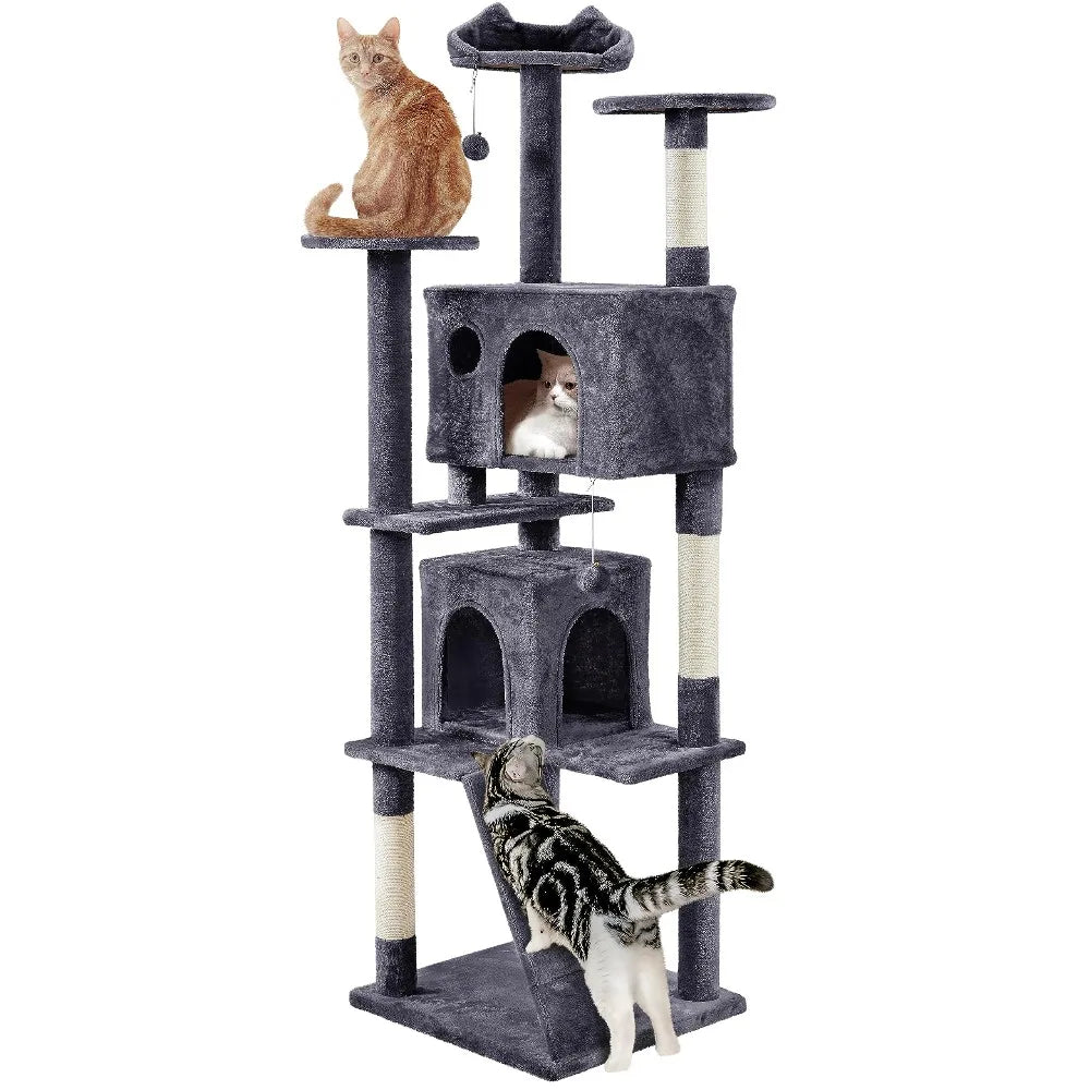 Cat Tree Multi-Level Tower With Kitten Ear Perch And Caves