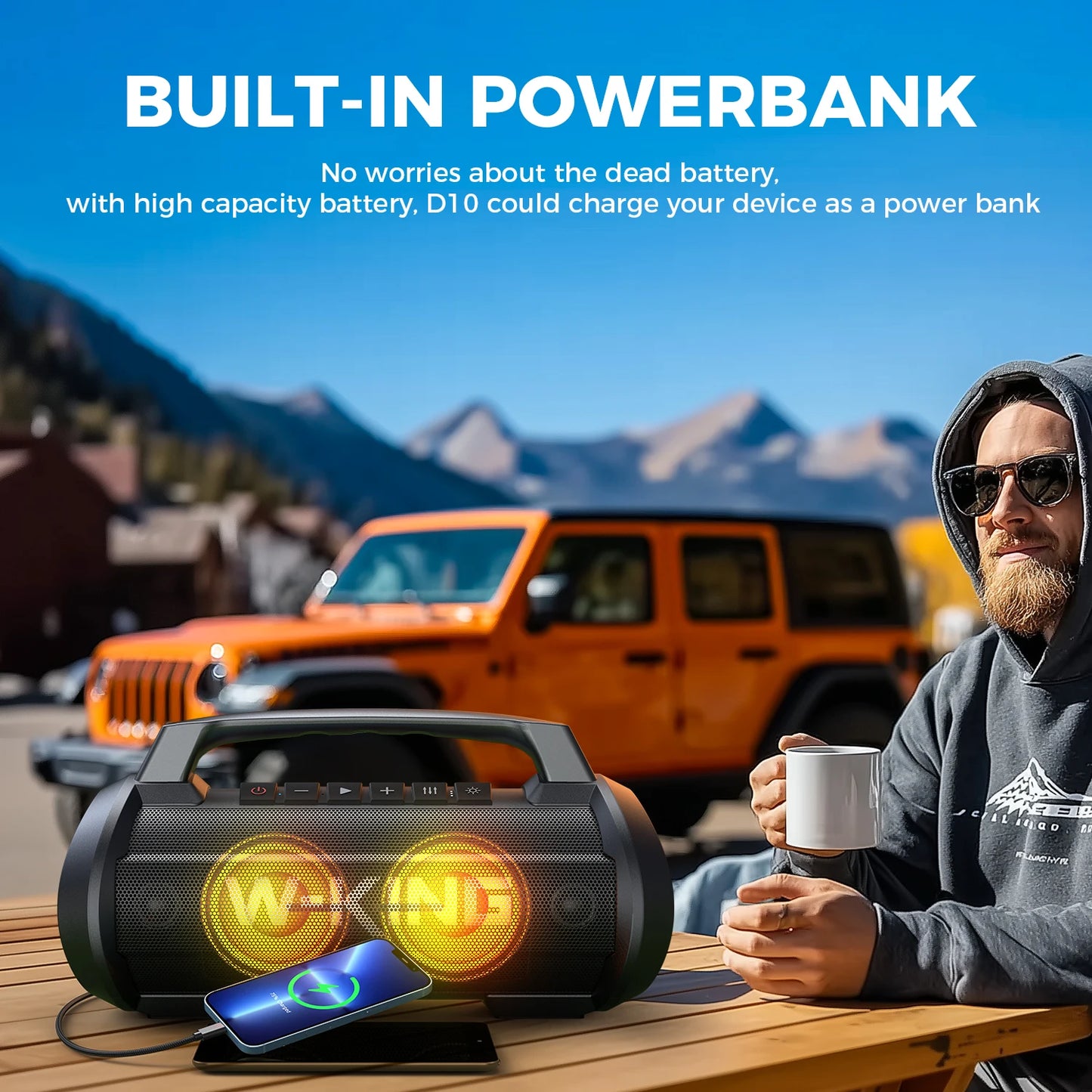 W-KING 70W RMS Bluetooth Portable Speaker IPX6 Waterproof With Subwoofer Bass Boost