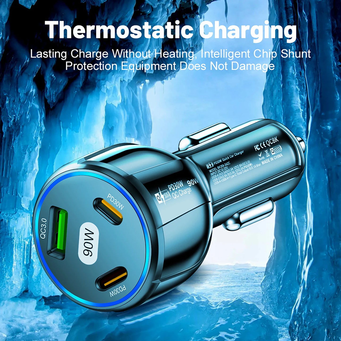 Three Port USB Type C Quick Charge Fast Car Charger With USB PD For iPhone And Samsung