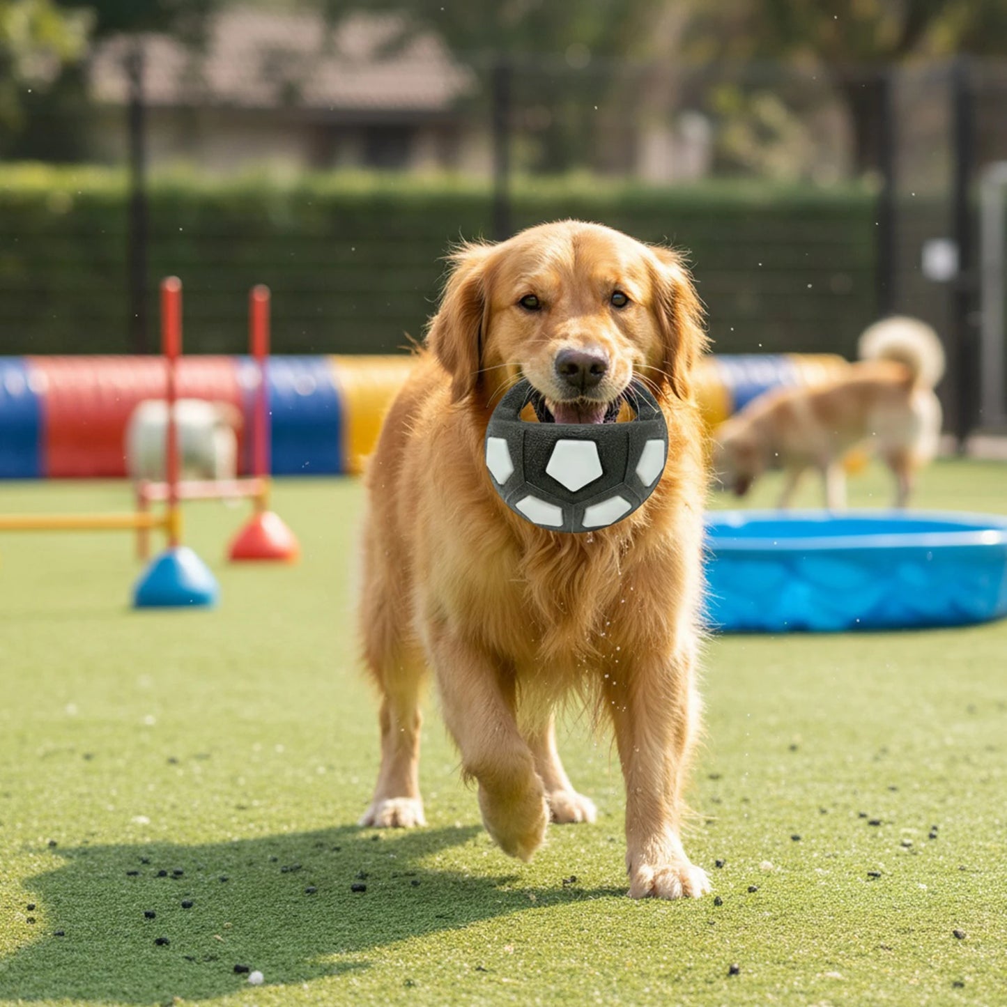 Durable Dog Calming Ball With Handle Squeaky Football Toy For Interactive Play And Training