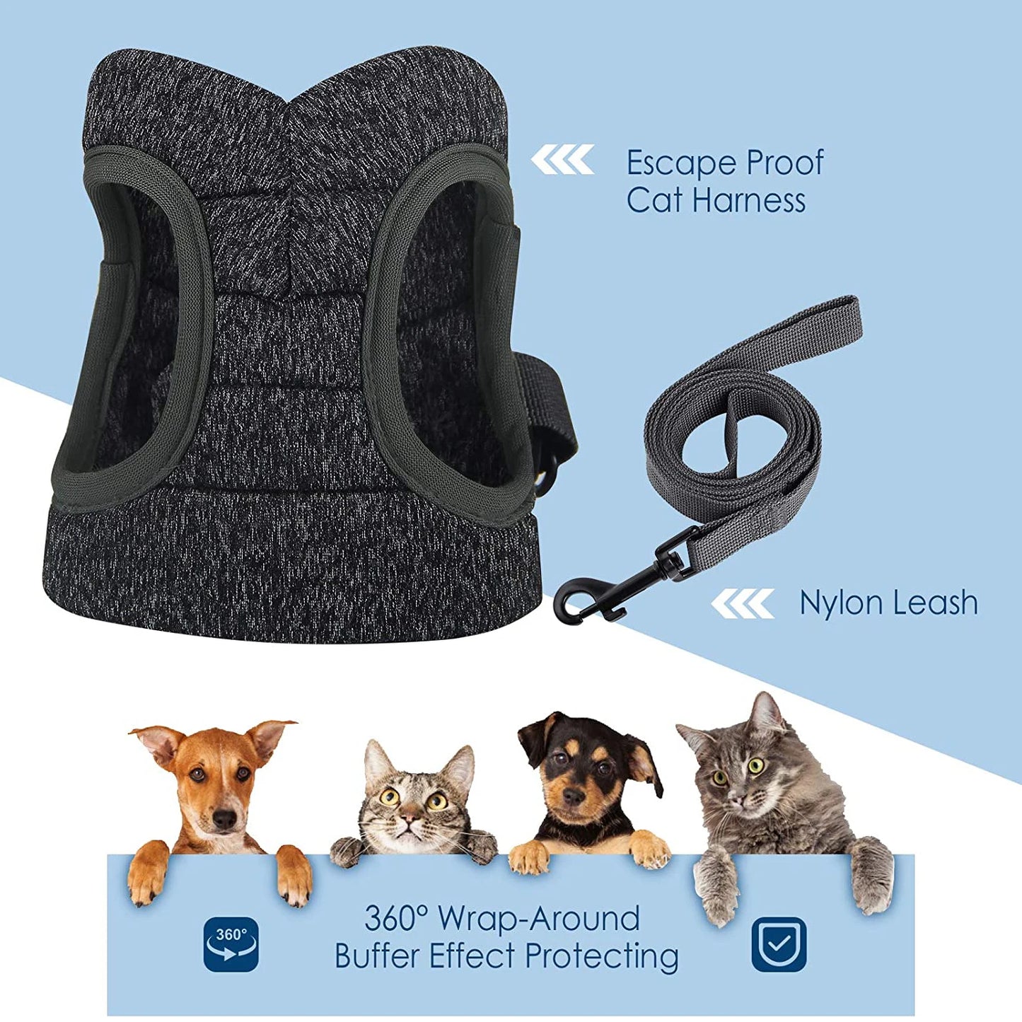 Adjustable Anti Escape Cat Harness Kitten Vest Breathable Lightweight Padded Quick Release Reflective Walking