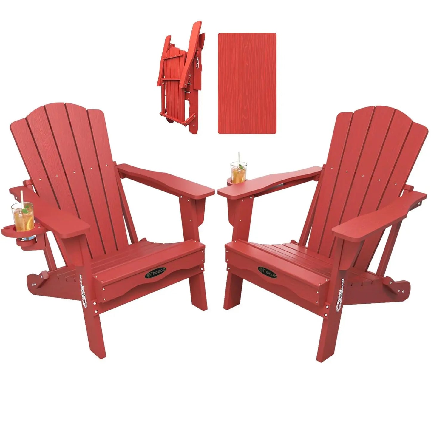 MOYU Folding Adirondack Chairs Set of 2 With Cup Holder All-Weather HDPE Outdoor