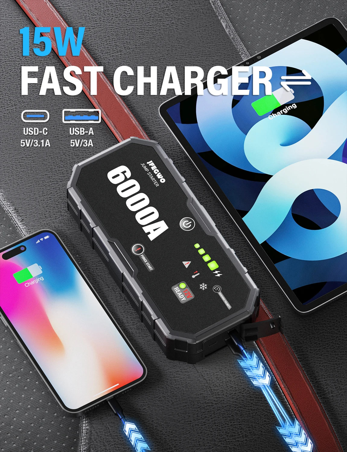 AdoreTrip 12V Jump Starter Power Bank 12000 To 18000mAh Car Battery Booster Emergency Start
