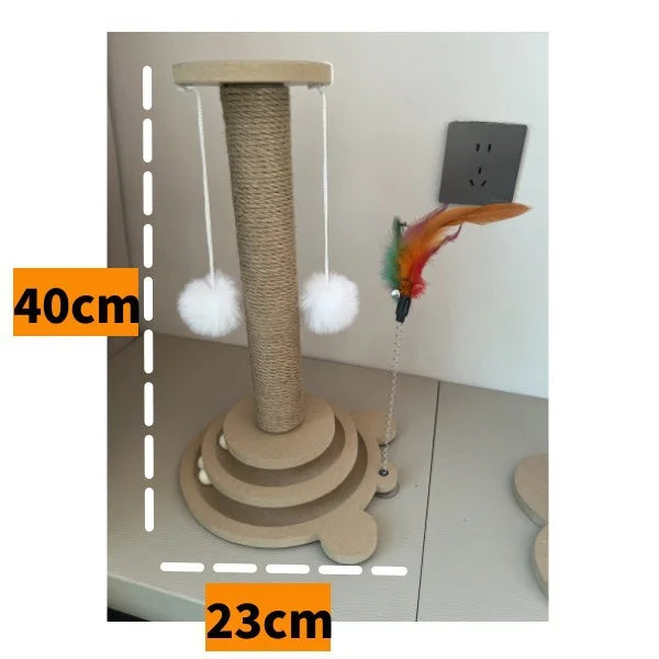 AEHOME Interactive Cat Scratching Post With 2 Tier Ball Track Teaser Stick For Indoor Cats