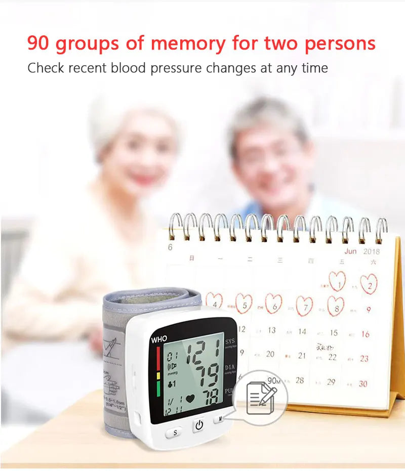 TAKROL Digital Wrist Blood Pressure Monitor Tensiometer With LCD 2x90 Memory Rechargeable