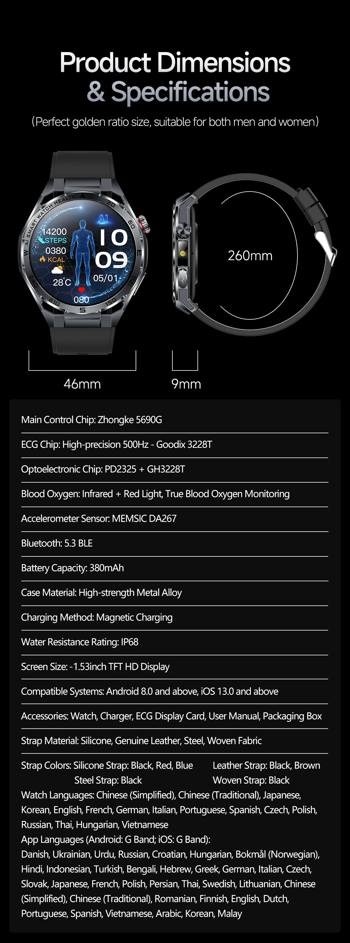 Smart Health Watch With ECG And PPG Body Fat Analysis Uric Acid BP Blood Oxygen Bluetooth Calling
