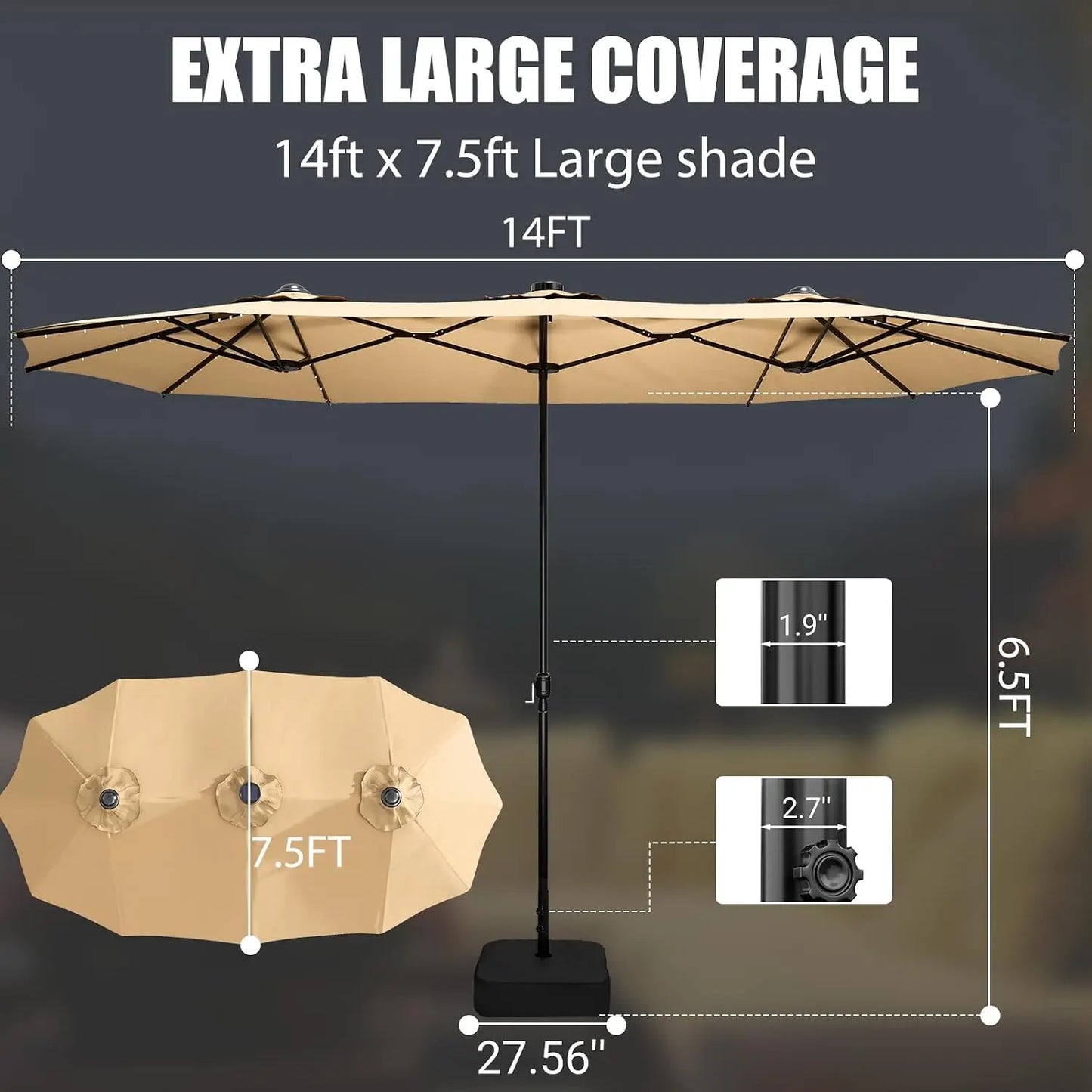 Rectangular Double-Sided Outdoor Market Umbrella With Base Included