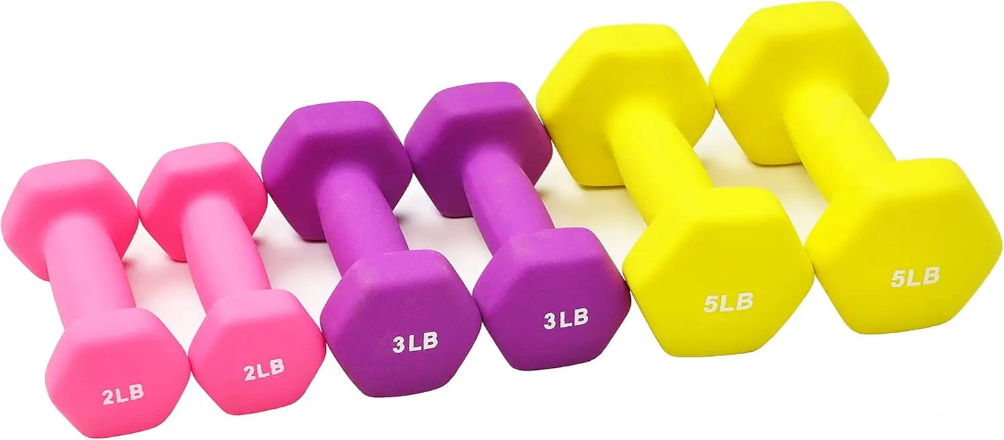 Six Piece Neoprene Dumbbell Set With Stand For Home Gym