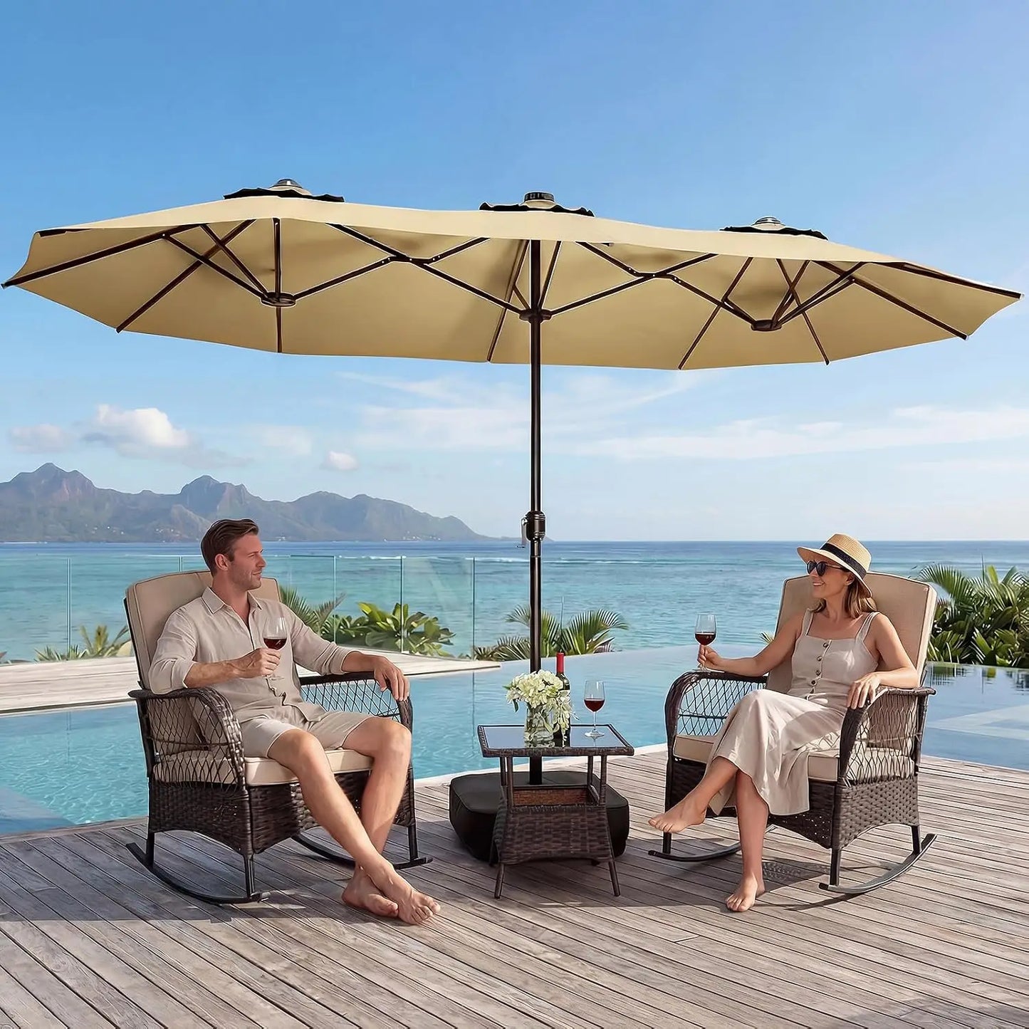 Rectangular Double-Sided Outdoor Market Umbrella With Base Included