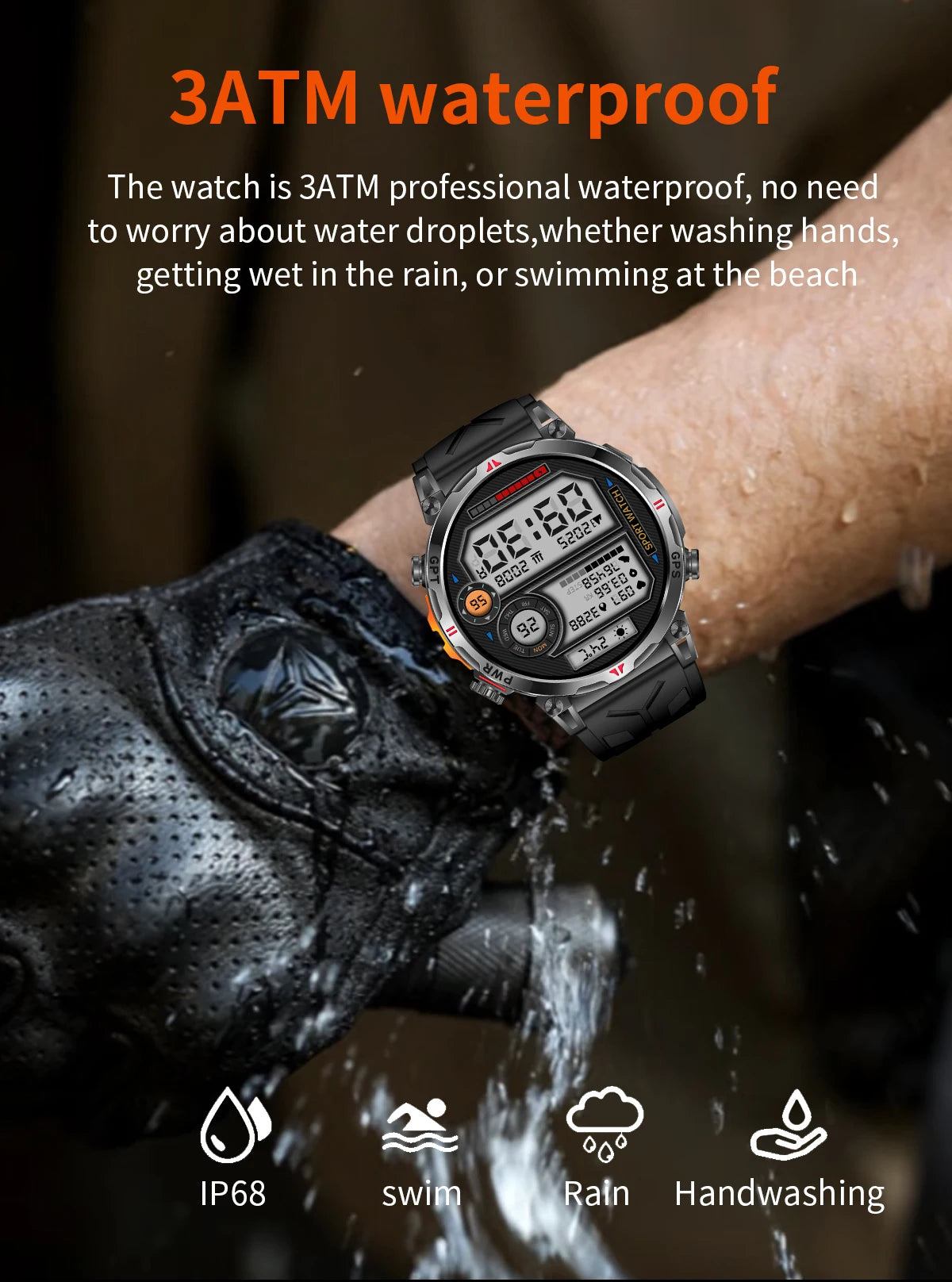 Outdoor GPS Smartwatch For Men With Compass, 10ATM Waterproof, Health Monitoring, Bluetooth Call