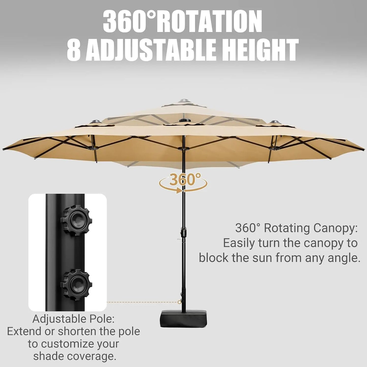 Rectangular Double-Sided Outdoor Market Umbrella With Base Included