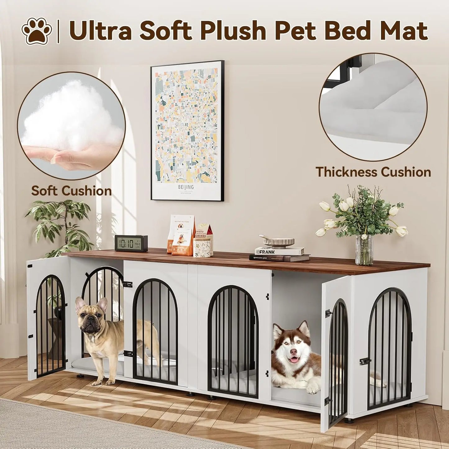 HiMISS Two Dogs Crate Furniture And TV Console Stand