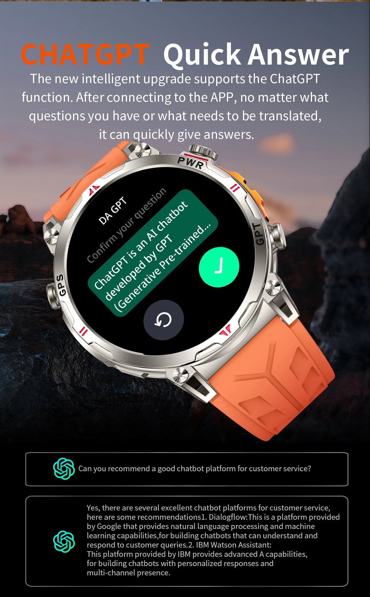 Outdoor GPS Smartwatch For Men With Compass, 10ATM Waterproof, Health Monitoring, Bluetooth Call
