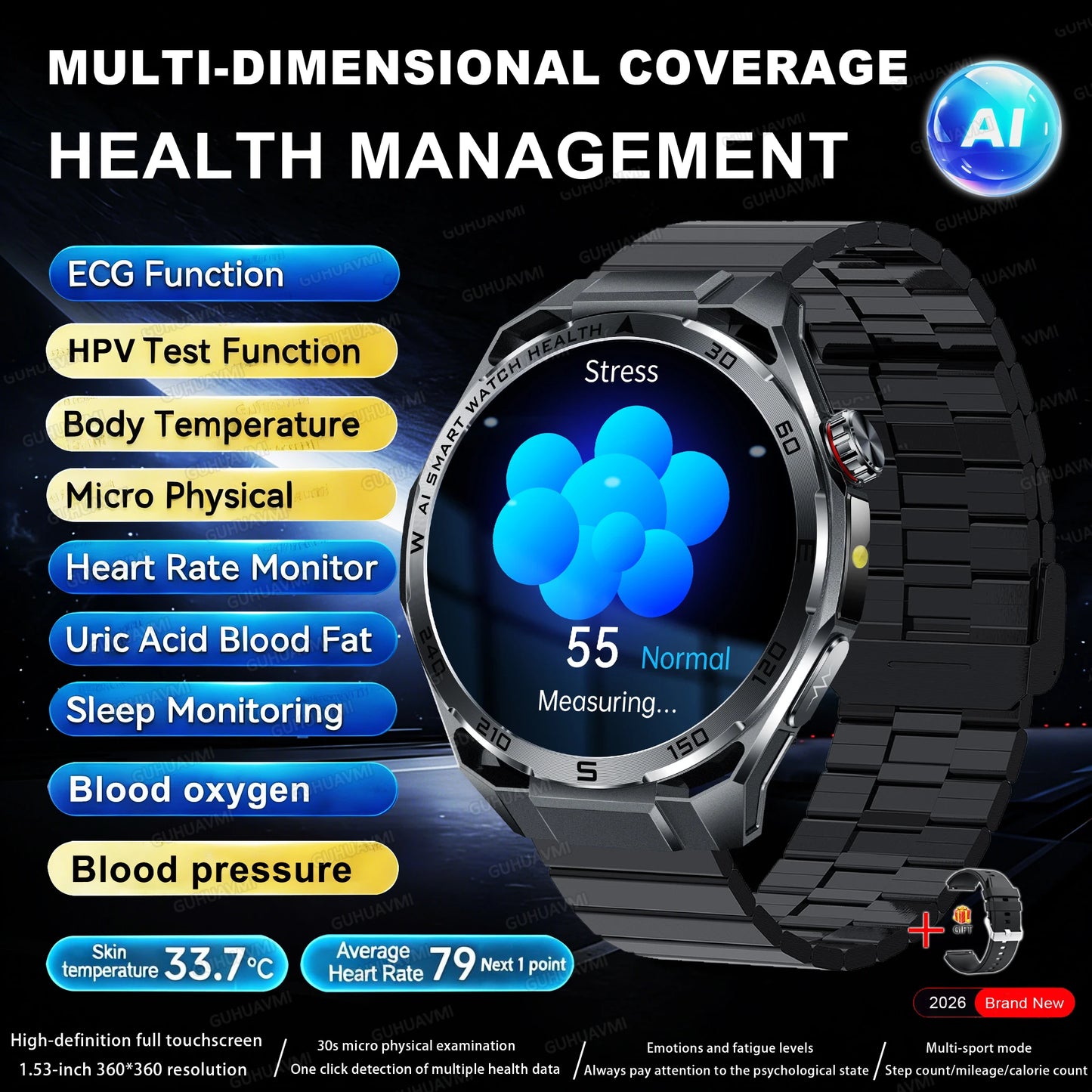 Smart Health Watch With ECG And PPG Body Fat Analysis Uric Acid BP Blood Oxygen Bluetooth Calling