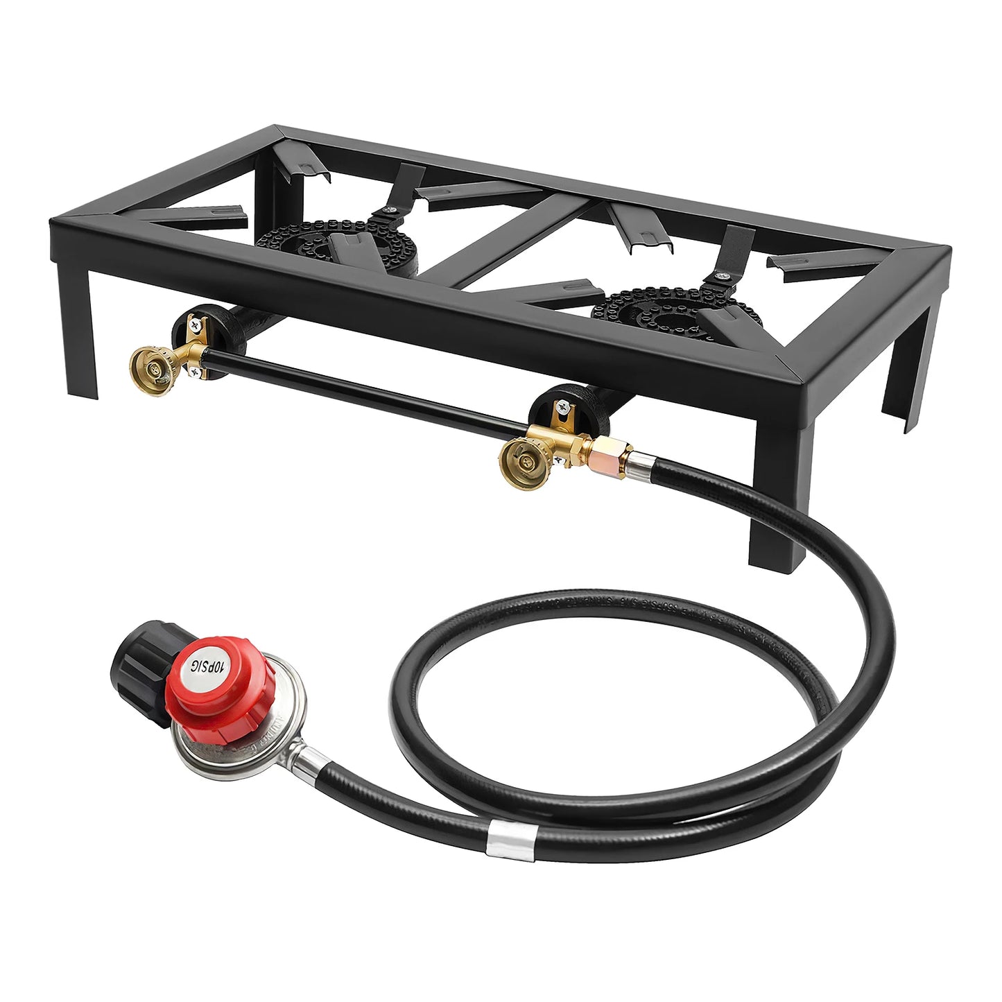 8000W Portable Double Burner Outdoor Gas Stove With Adjustable 0 To 10 PSI Regulator Hose