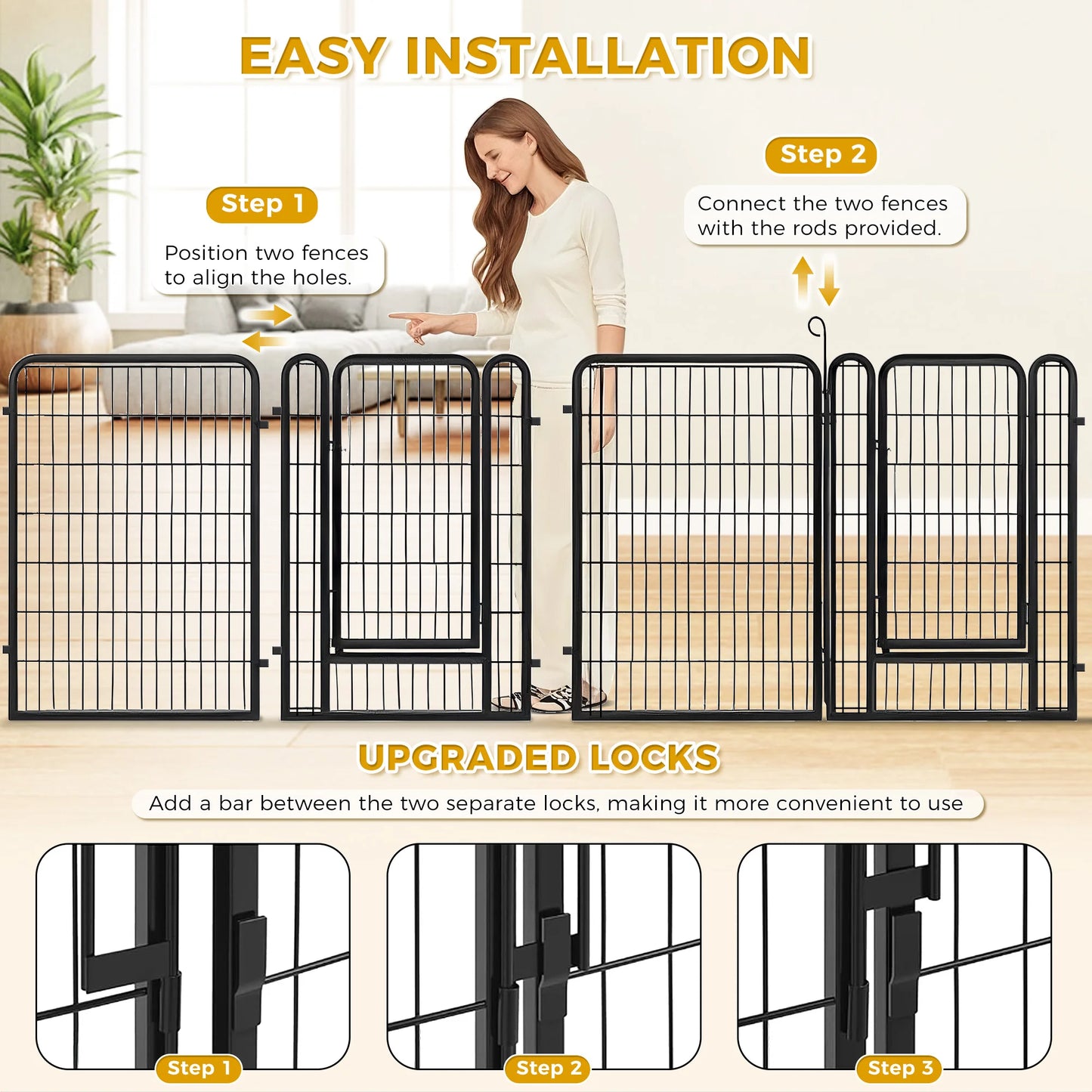 Dog Playpen With Door Foldable Metal Pet Fence For Indoor Outdoor Use Heavy Duty