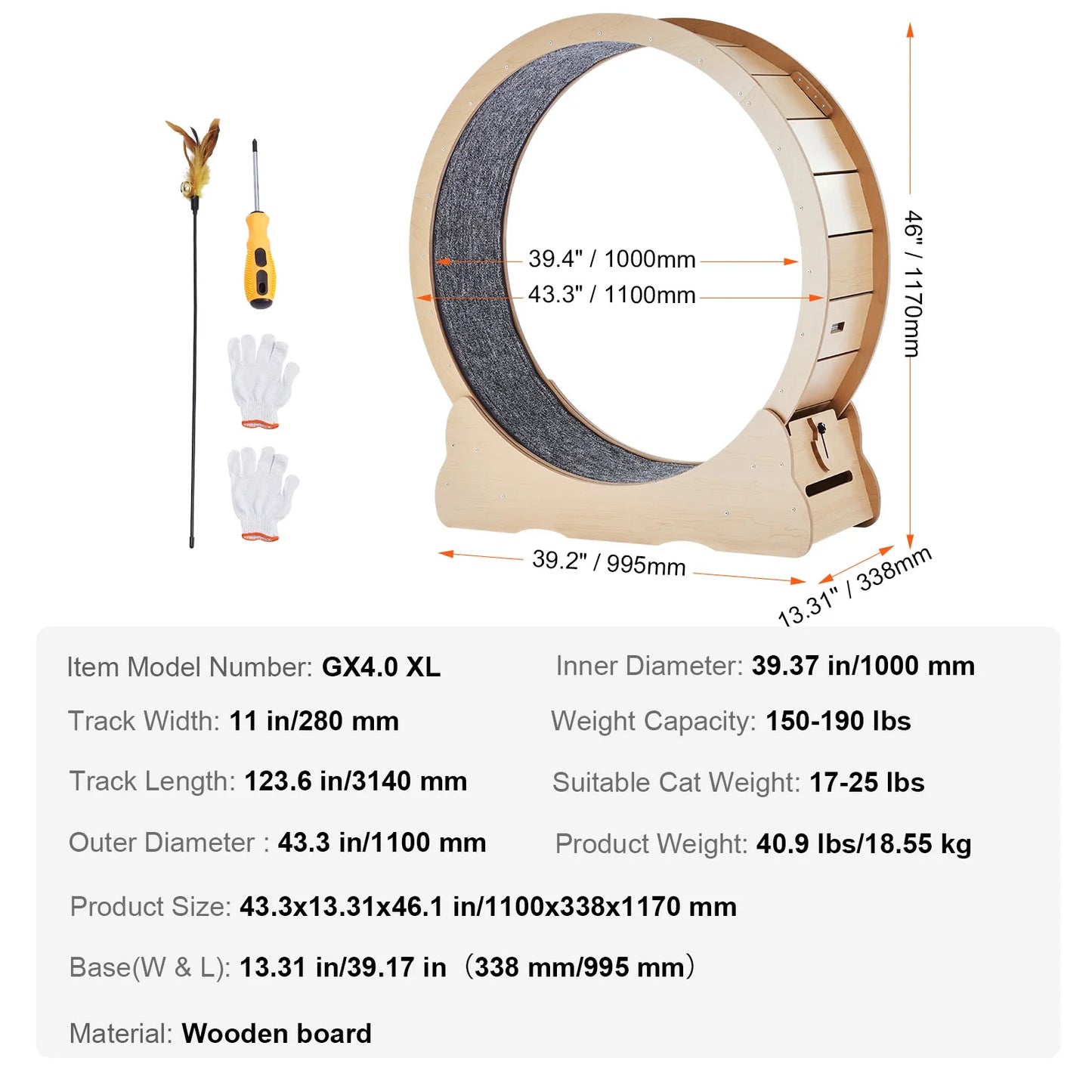 SucceBuy Wooden Cat Exercise Wheel Indoor Treadmill