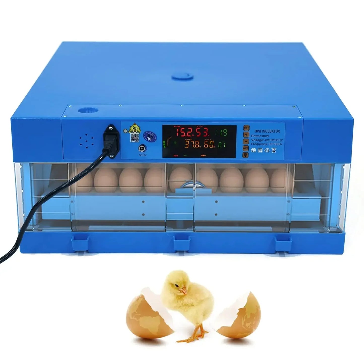 Automatic Egg Incubator with Digital Display 110V 12V Hatch Up To 64 Eggs For Chicken Ducks Geese Pigeons And Quail