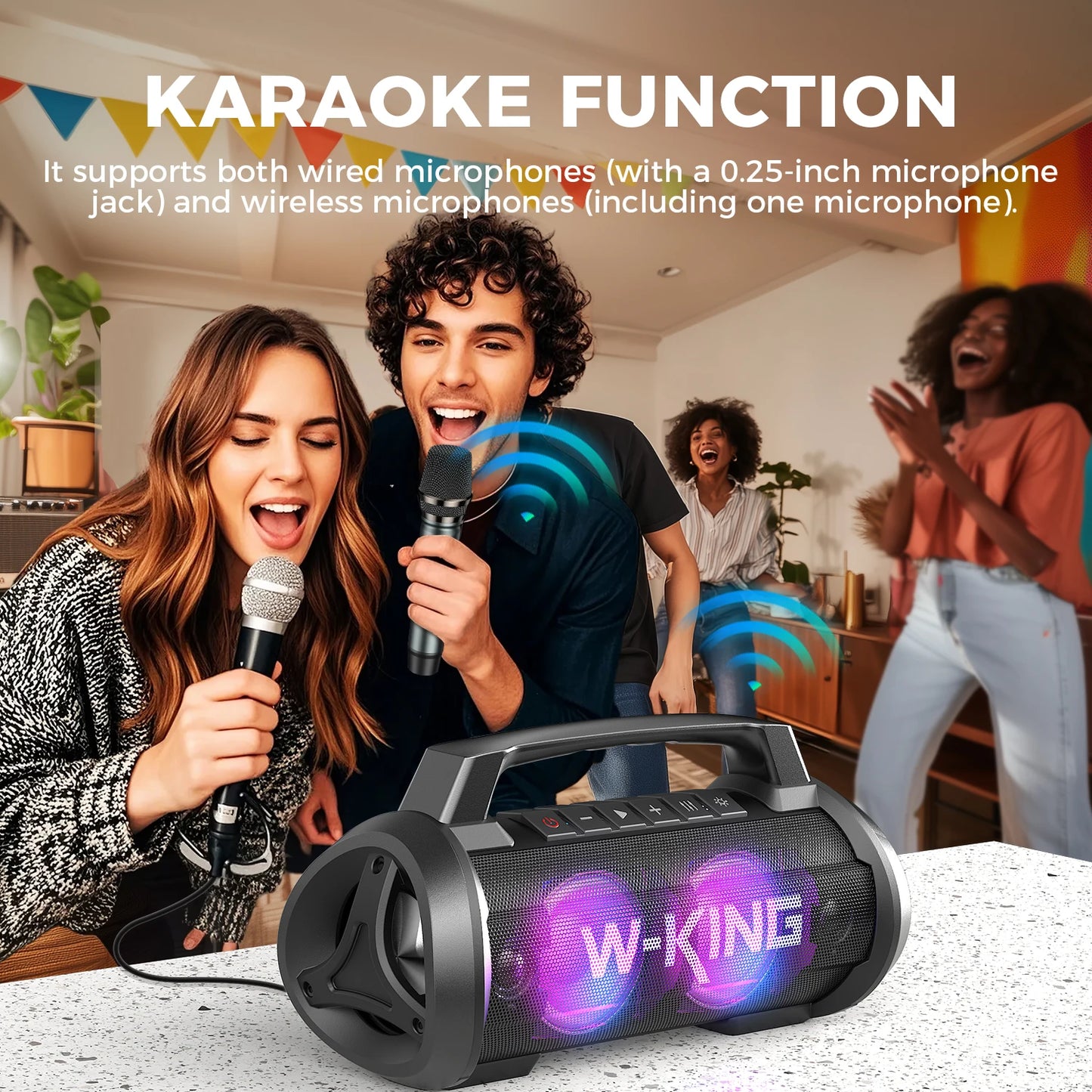 W-KING 70W RMS Bluetooth Portable Speaker IPX6 Waterproof With Subwoofer Bass Boost