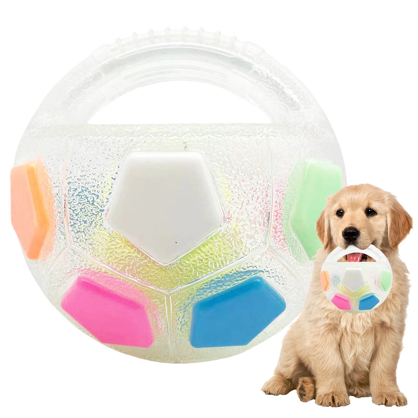 Durable Dog Calming Ball With Handle Squeaky Football Toy For Interactive Play And Training