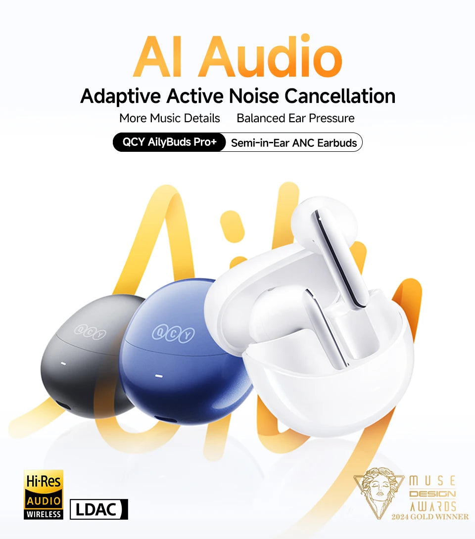 QCY HT10 AilyBuds Pro Wireless Earphones ANC HiRes LDAC Bluetooth Five Three Adaptive Multipoint