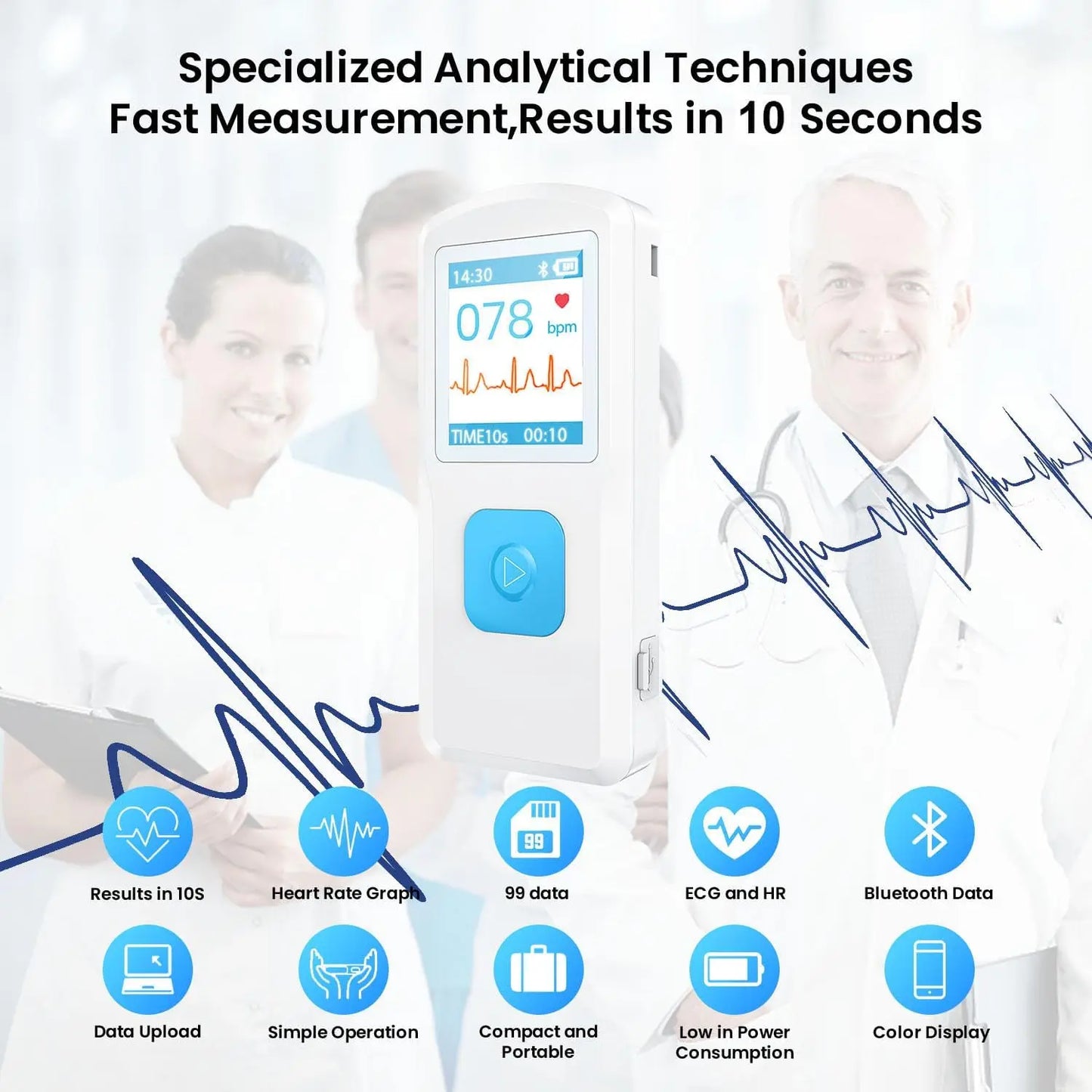 PM10 Portable ECG Monitor Bluetooth With LCD Heart Rate App Support for iOS Android