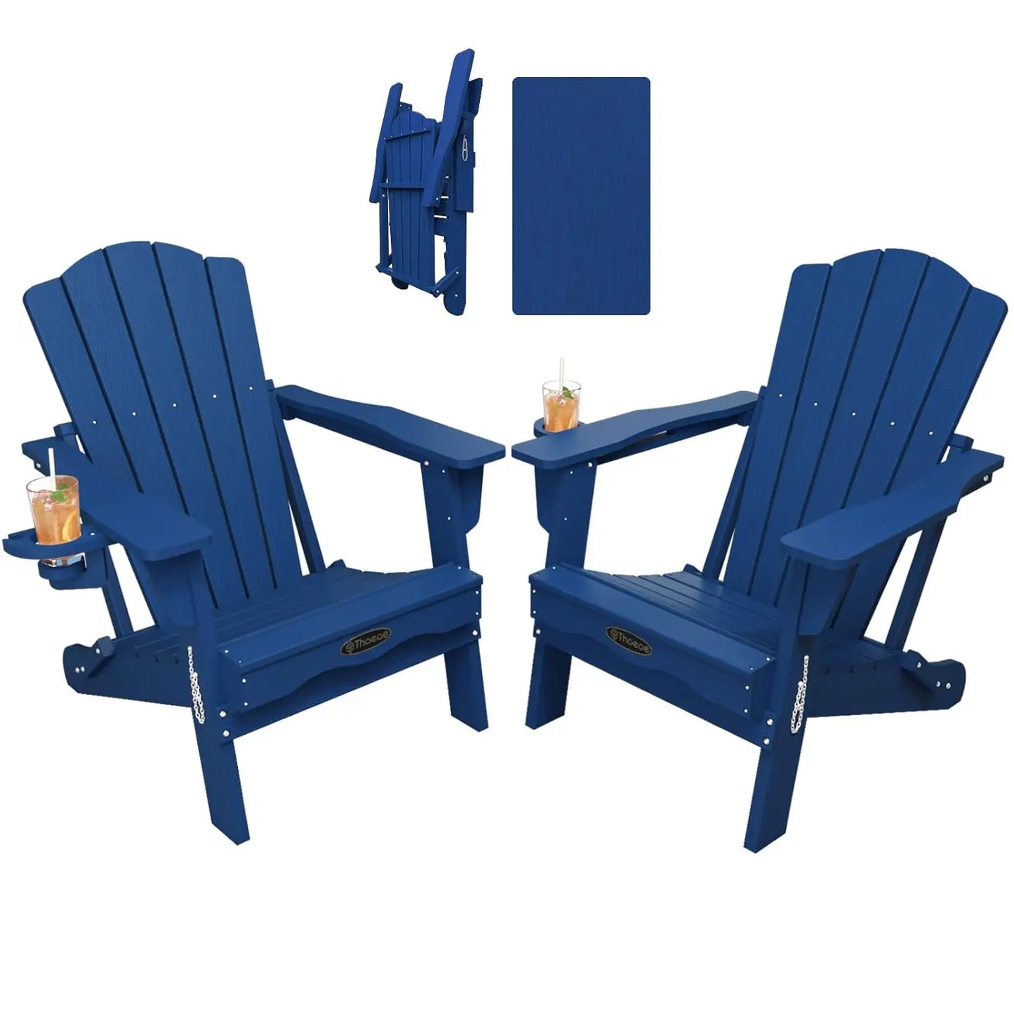 MOYU Folding Adirondack Chairs Set of 2 With Cup Holder All-Weather HDPE Outdoor