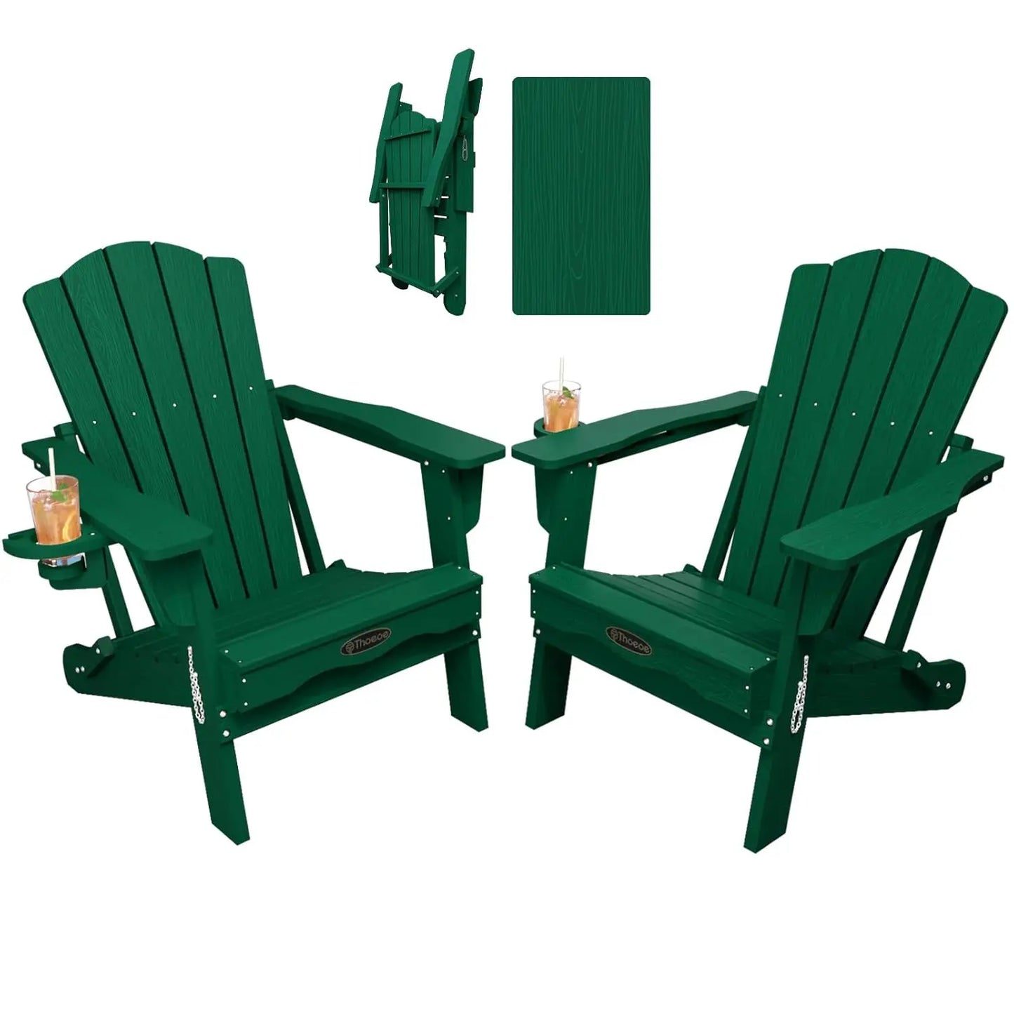 MOYU Folding Adirondack Chairs Set of 2 With Cup Holder All-Weather HDPE Outdoor