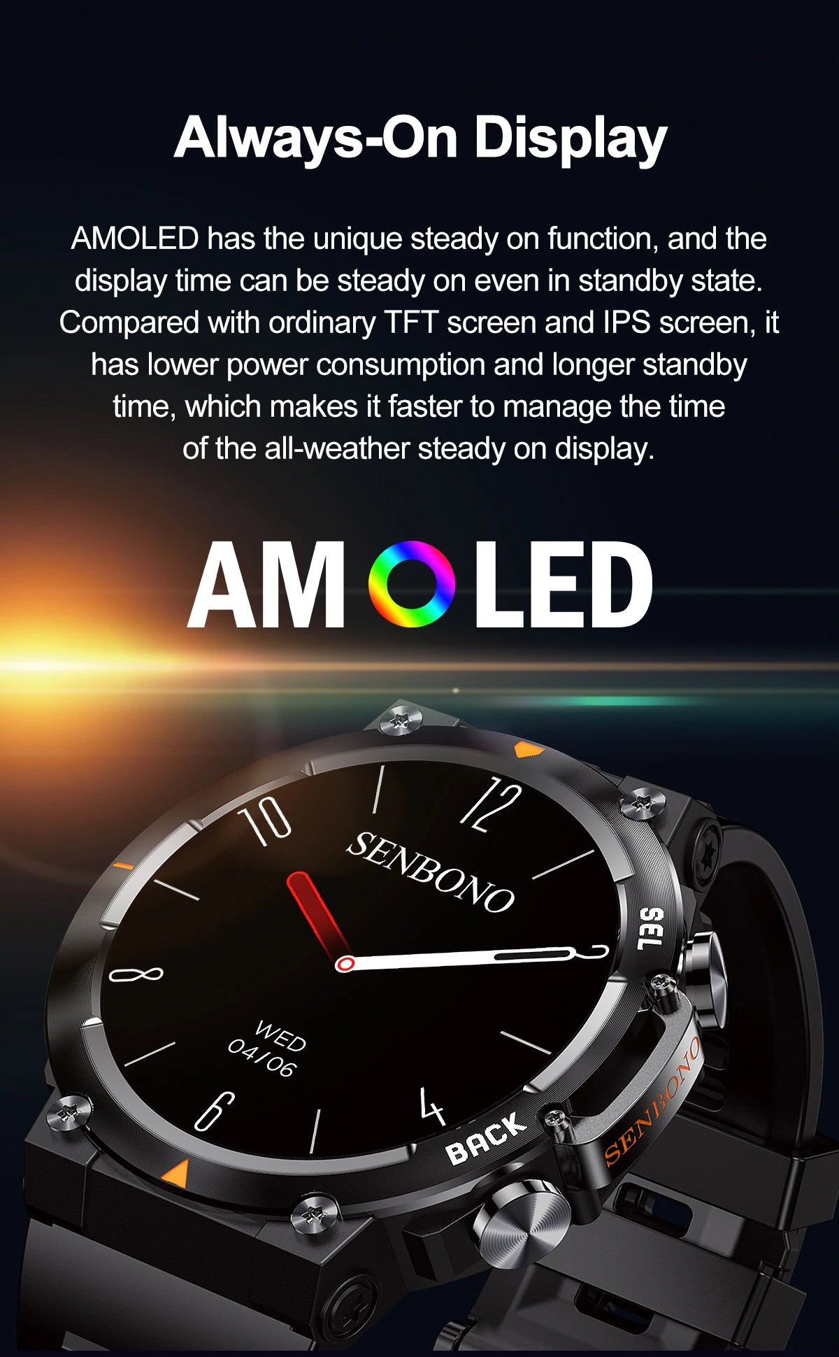 SENBONO MAX18 Smartwatch With AMOLED Display And Bluetooth