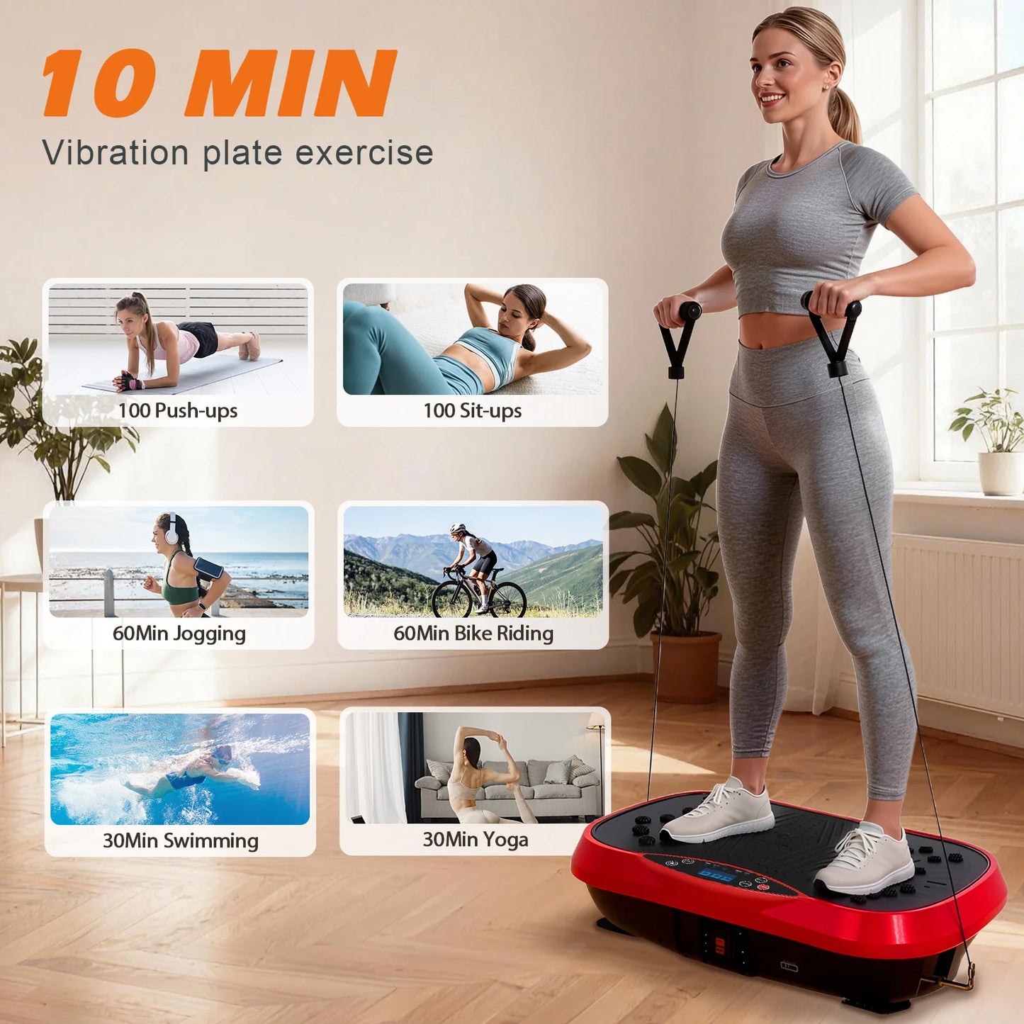 Portable Vibration Plate Exercise Machine With Resistance Bands