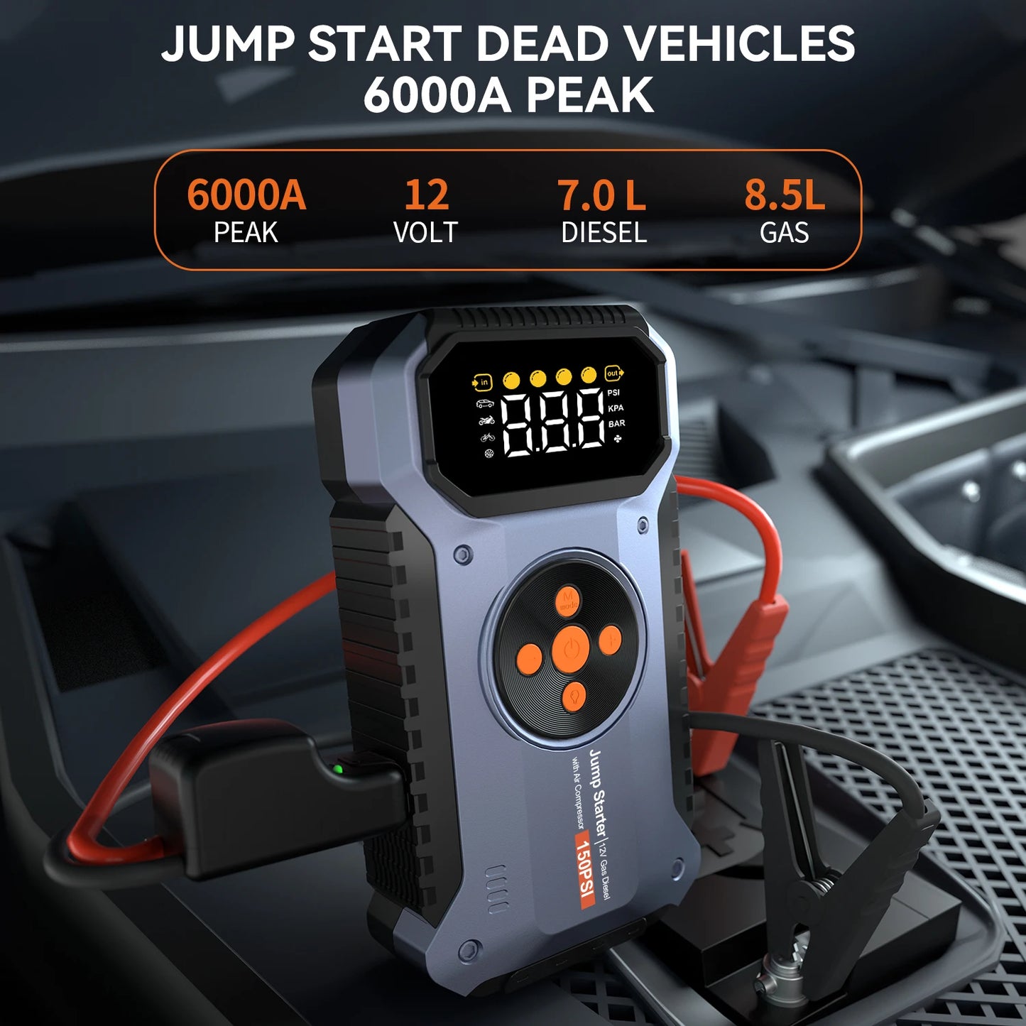 Geeneu 12V Jump Starter With Air Inflator USB Power Pack For Vehicles And Emergencies