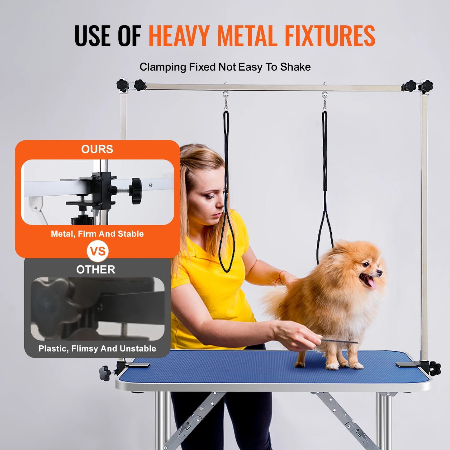 SucceBuy Pet Grooming Table With Two Arms Foldable Stand Loop