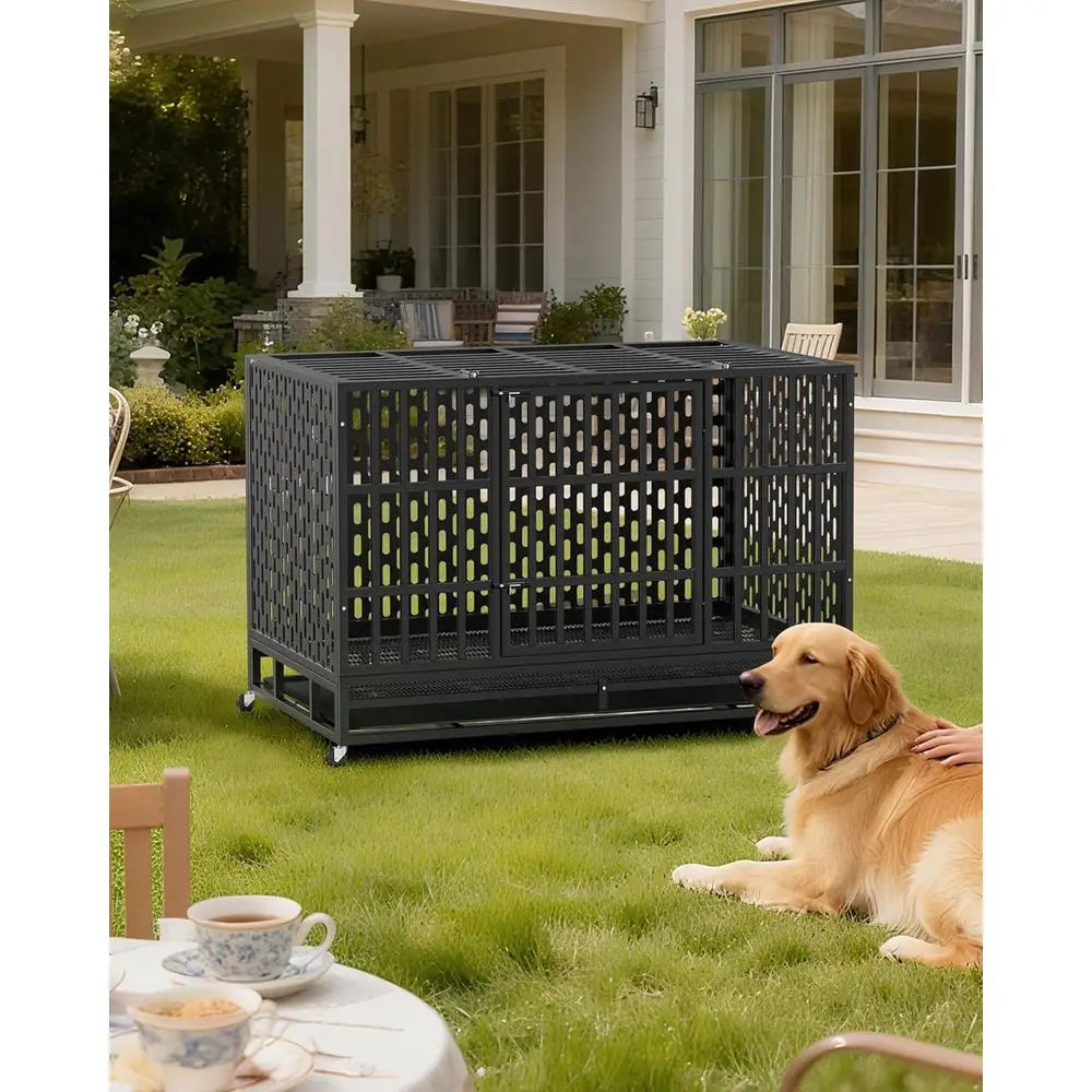 Indestructible 48 Inch Steel Dog Crate With Double Door
