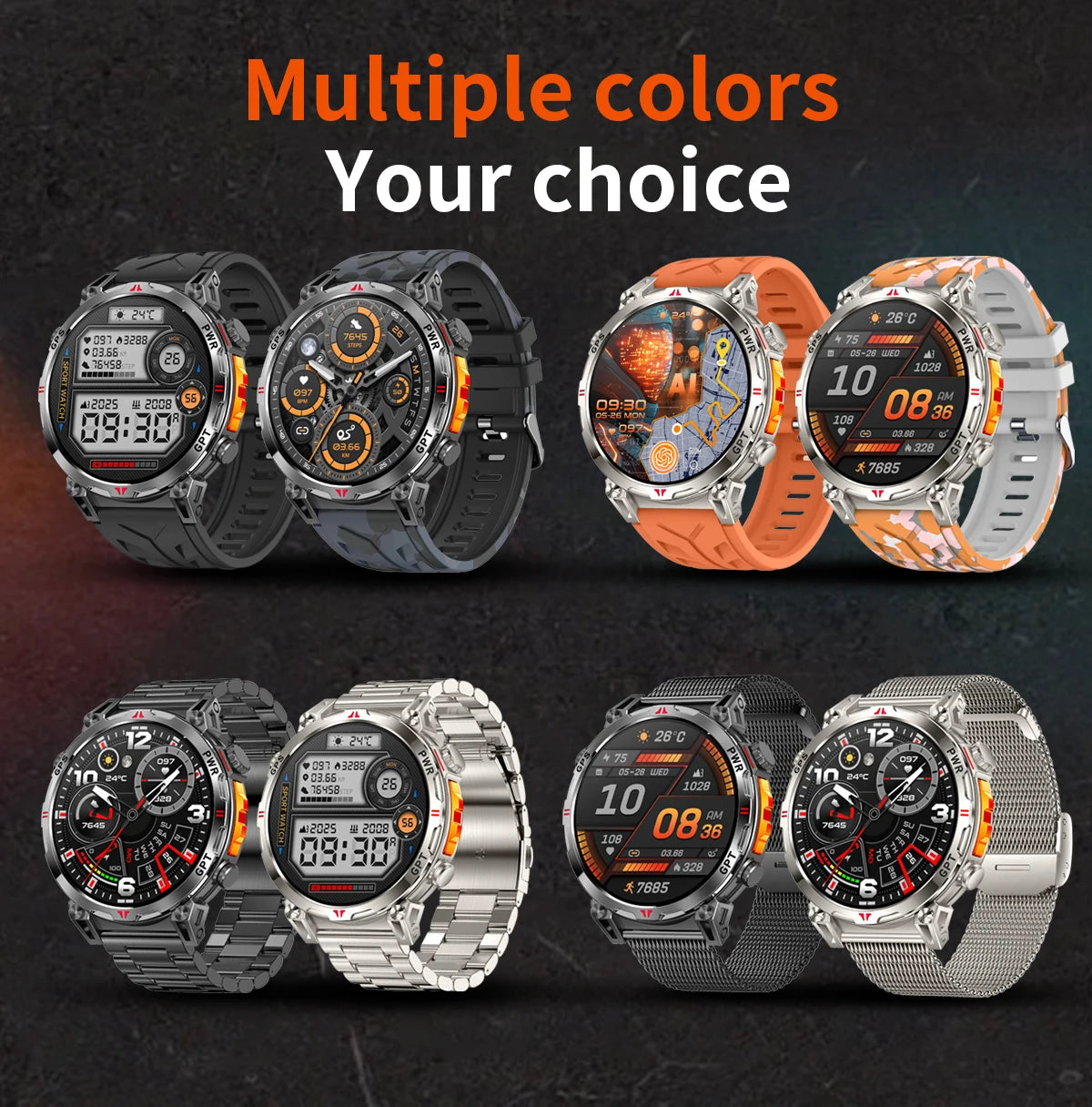 Outdoor GPS Smartwatch For Men With Compass, 10ATM Waterproof, Health Monitoring, Bluetooth Call