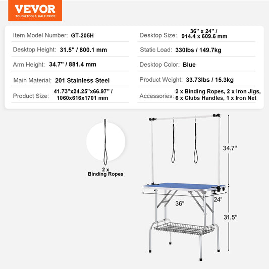 SucceBuy Pet Grooming Table With Two Arms Foldable Stand Loop