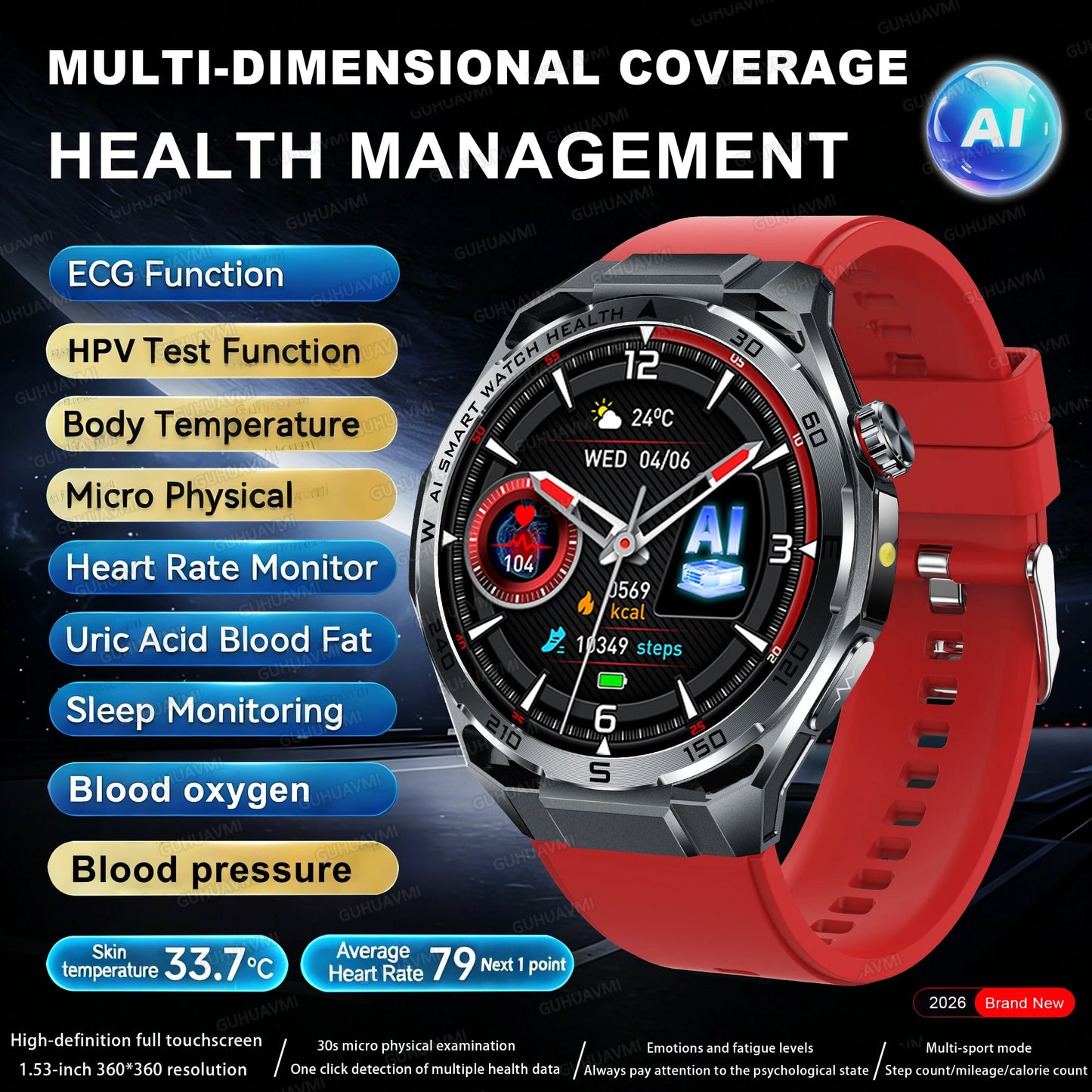 Smart Health Watch With ECG And PPG Body Fat Analysis Uric Acid BP Blood Oxygen Bluetooth Calling