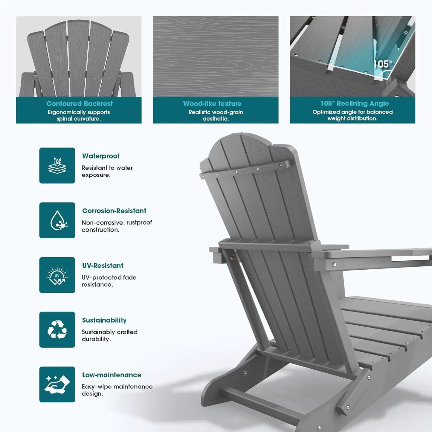 MOYU Folding Adirondack Chairs Set of 2 With Cup Holder All-Weather HDPE Outdoor