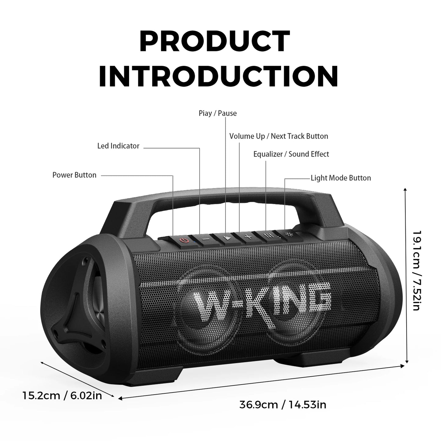 W-KING 70W RMS Bluetooth Portable Speaker IPX6 Waterproof With Subwoofer Bass Boost