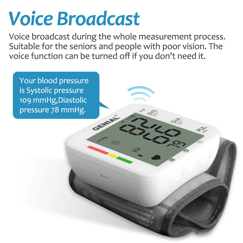 Blood Pressure Wrist Cuff Universal, Large LCD, 2-User