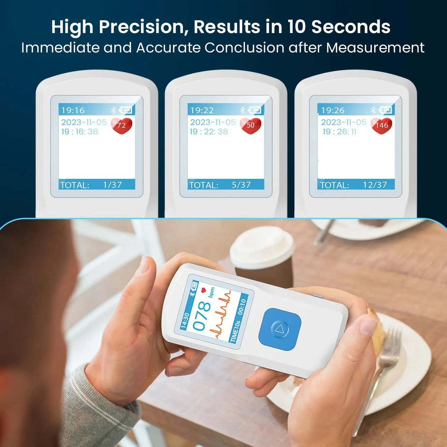 PM10 Portable ECG Monitor Bluetooth With LCD Heart Rate App Support for iOS Android