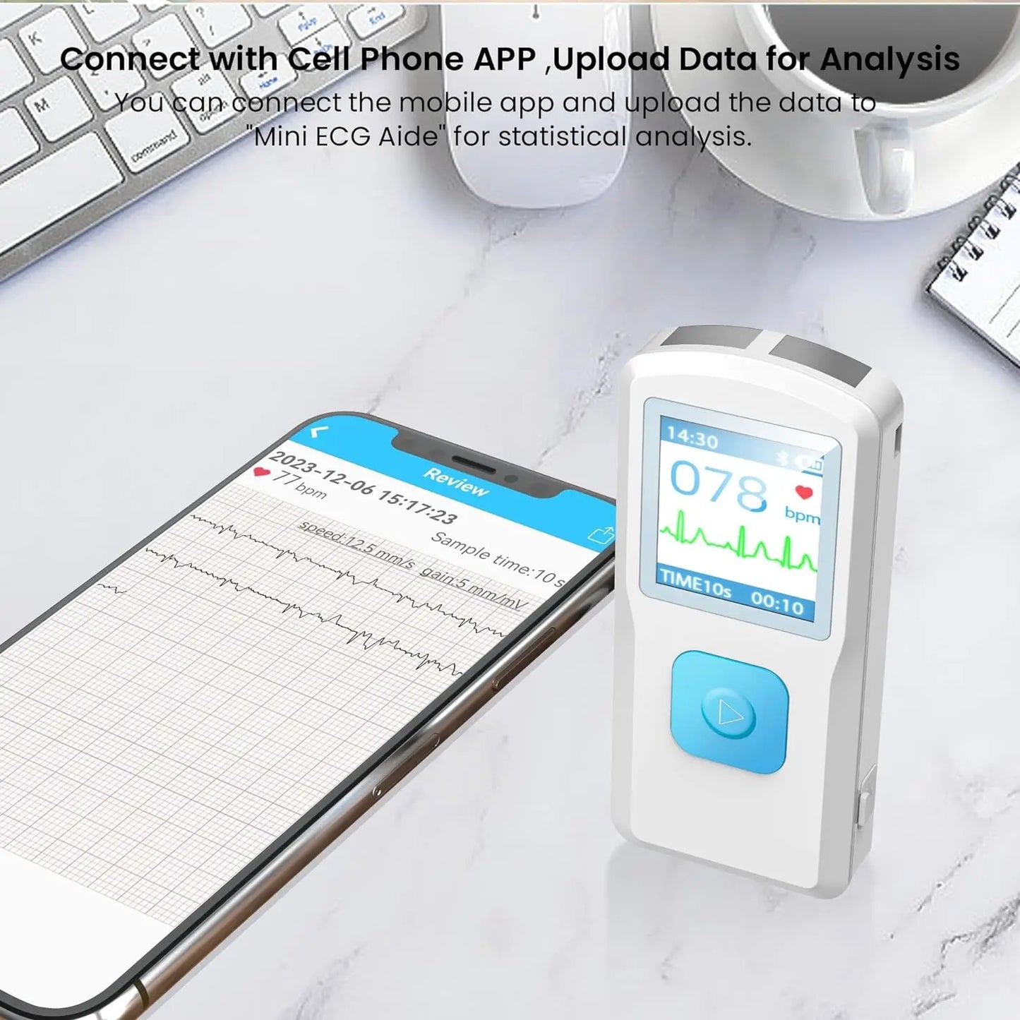 PM10 Portable ECG Monitor Bluetooth With LCD Heart Rate App Support for iOS Android
