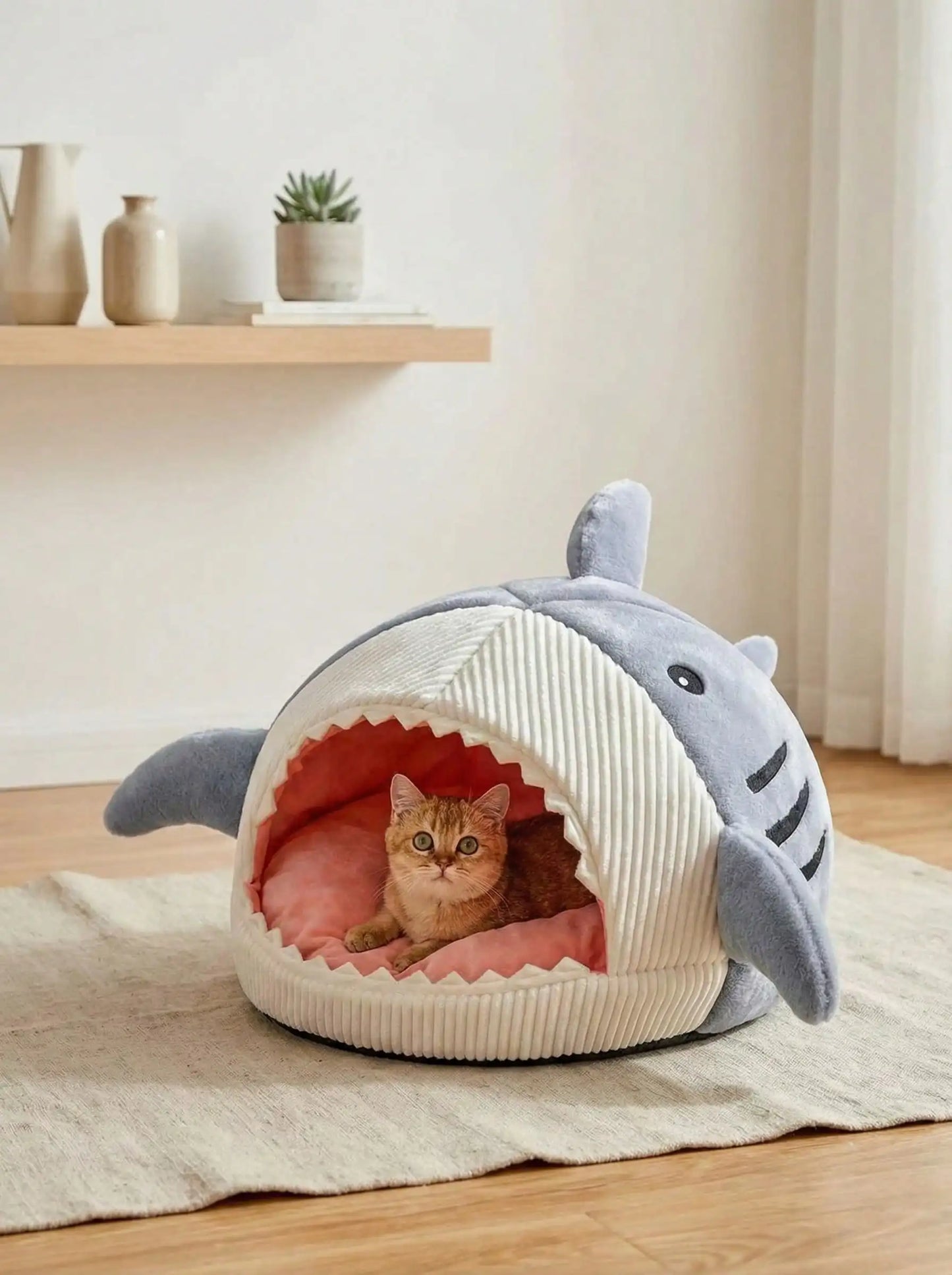 Corduroy Plush Enclosed Pet Bed for Cats and Small Dogs