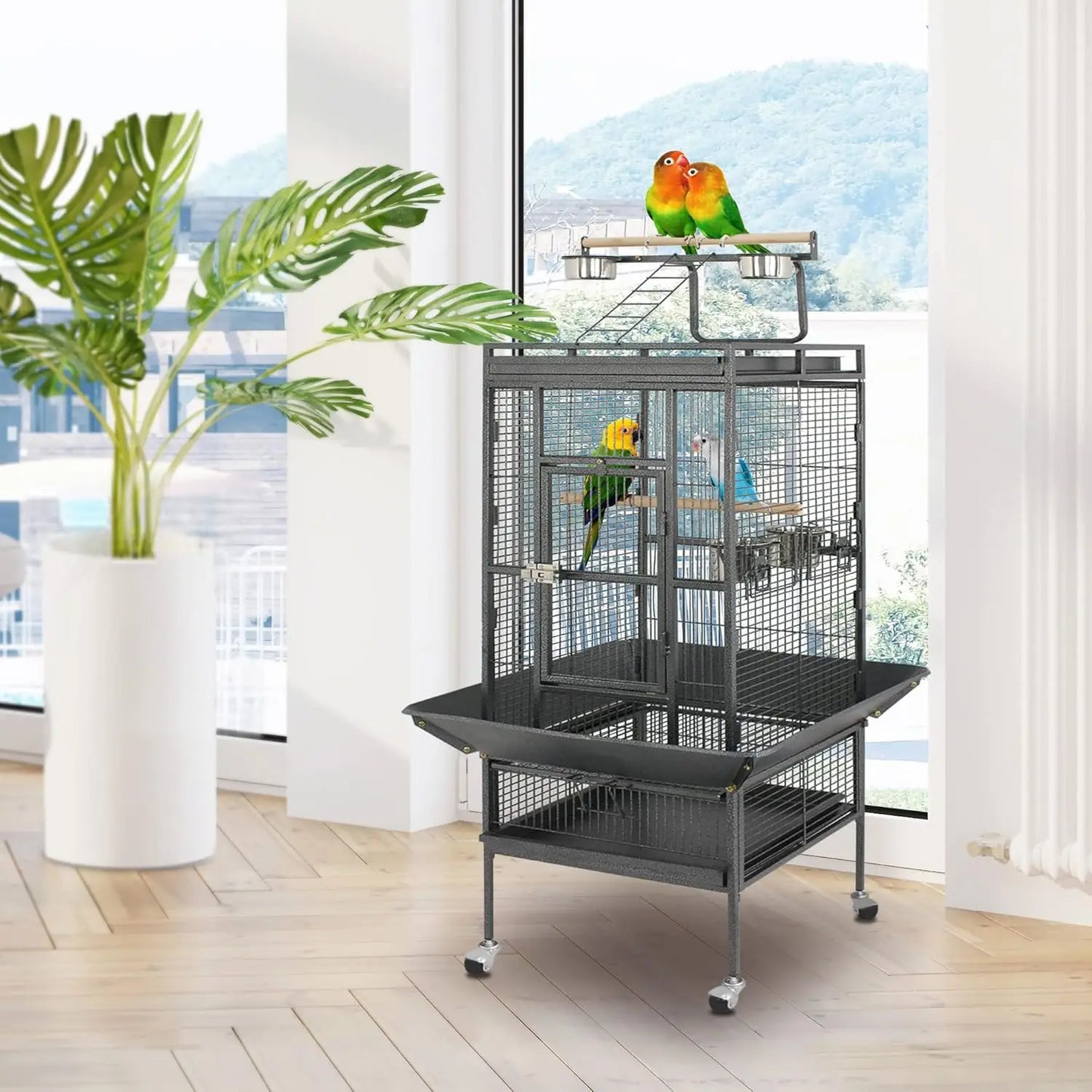 2In1 Bird Cage With Rolling Stand For Parrots And Pets